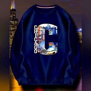 NWT Men's Fashionable Chicago Sweatshirt in Navy Blue Size Small